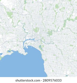 Minimal vector city map of Melbourne with streets, parks and Yarra River
