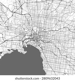 Minimal vector city map of Melbourne with streets, parks and Yarra River