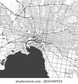 Minimal vector city map of Melbourne with streets, parks and Yarra River