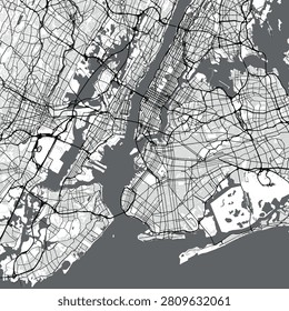 Minimal vector city map of New York City with streets, parks and waterways