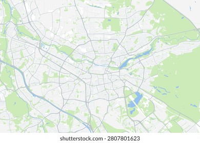 Minimal vector city map of Nuremberg with streets, parks and waterways