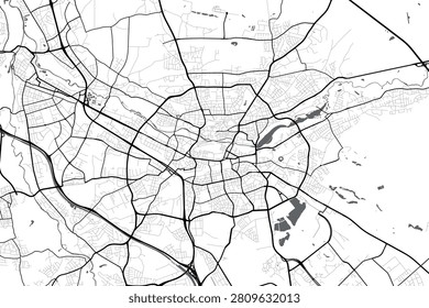 Minimal vector city map of Nuremberg with streets, parks and waterways