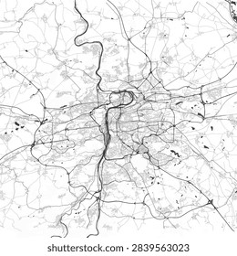 Minimal vector city map of Prague with streets, parks and Vltava River