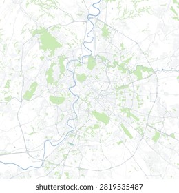 Minimal vector city map of Rome with streets, parks and Tiber River