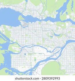 Minimal vector city map of Vancouver with streets, parks and waterfront
