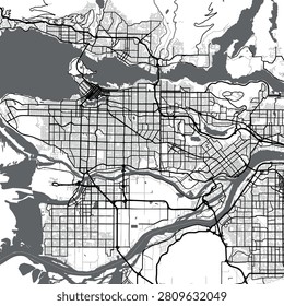 Minimal vector city map of Vancouver with streets, parks and waterfront