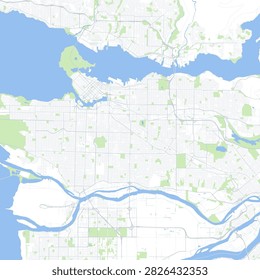 Minimal vector city map of Vancouver with streets, parks and waterfront