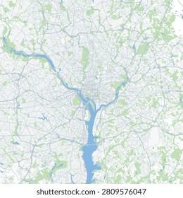 Minimal vector city map of Washington DC with streets, parks and Potomac River