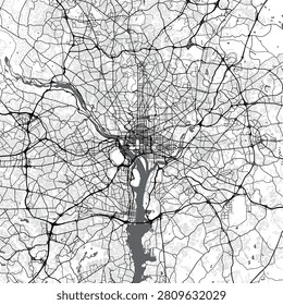 Minimal vector city map of Washington DC with streets, parks and Potomac River