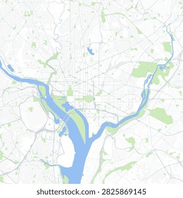 Minimal vector city map of Washington DC with streets, parks and Potomac River