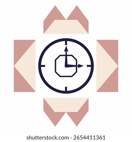 Minimal vector clock design with geometric shapes and muted tones. Ideal for concepts like time management, schedule, or business planning.