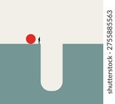 Minimal vector concept illustration of a businessman finding a solution to overcome an obstacle. Symbol represents corporate leadership, business challenge, and vision.