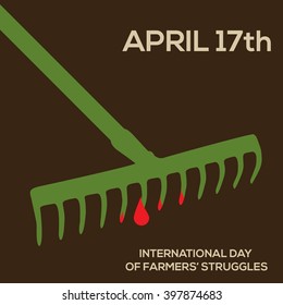 Minimal vector concept for international day of farmers' struggles with rake and blood