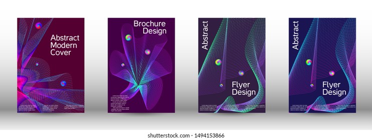 Minimal vector cover design with abstract gradient linear waves. Cover design.  A set of modern abstract oblong objects from vector abstract lines.