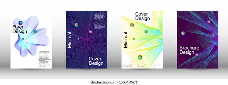 Diseño mínimo de portada vectorial con ondas lineales de gradiente abstracto. Diseño de portada. Conjunto de modernos y abstractos fondos musicales. Volante de sonido para crear una portada de moda, banner, afiche, folleto.