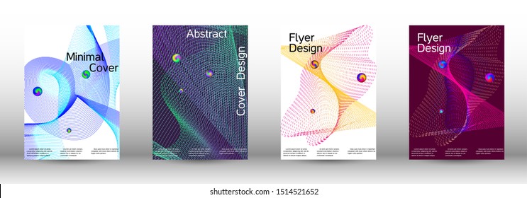 Minimal vector cover design with abstract gradient linear waves. Cover design. Set of modern abstract musical backgrounds. Sound flyer for creating a fashionable  cover, banner, poster, booklet.