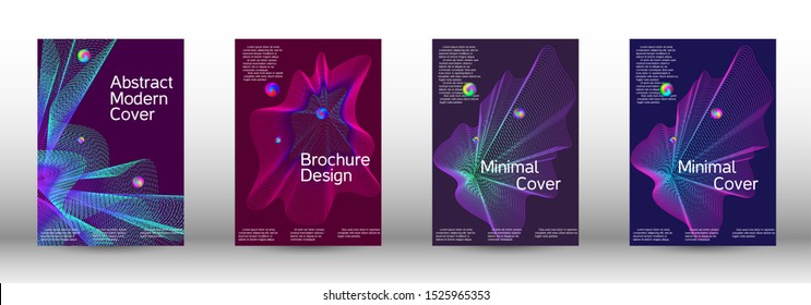 Minimal vector cover design with abstract gradient linear waves. Cover design.  A set of modern abstract oblong objects from vector abstract lines.