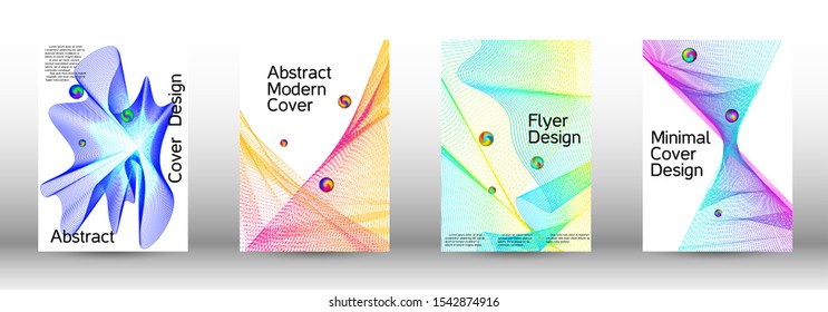 Minimal vector cover design with abstract gradient linear waves. Cover design.  A set of modern abstract oblong objects from vector abstract lines.