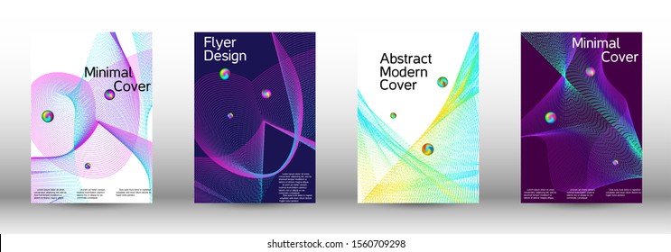 Minimal vector cover design with abstract gradient linear waves. Cover design. Set of modern abstract musical backgrounds. Sound flyer for creating a fashionable  cover, banner, poster, booklet.