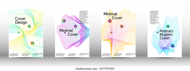 Minimal vector cover design with abstract gradient linear waves. Cover design.  A set of modern abstract oblong objects from vector abstract lines.