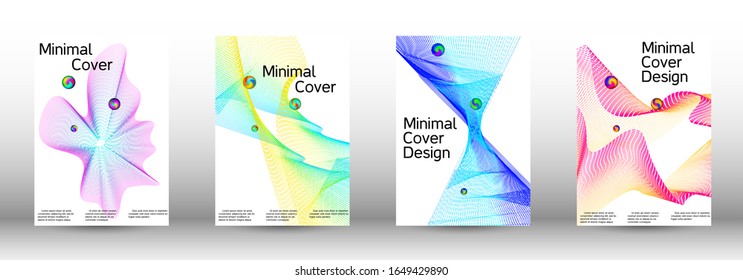 Minimal vector cover design with abstract gradient linear waves. Cover design.  A set of modern abstract oblong objects from vector abstract lines.