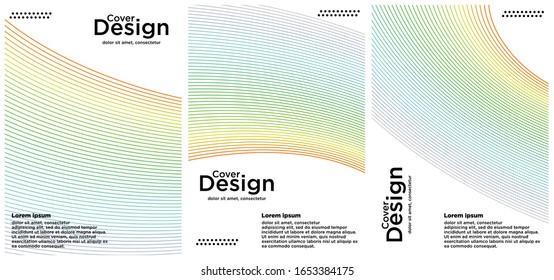 Minimal vector cover design with abstract gradient linear waves. Cover design. A set of modern abstract covers. Minimal vector cover design with abstract lines.