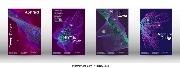 Diseño mínimo de portada vectorial con ondas lineales de gradiente abstracto. Diseño de portada. Conjunto de objetos oblongos abstractos modernos de líneas vectoriales abstractas.
