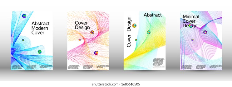 Minimal vector cover design with abstract gradient linear waves. Cover design.  A set of modern abstract oblong objects from vector abstract lines.
