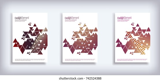 Minimal Vector Cover design set with abstract triangles. Modern halftone gradients. Concept Poster template.