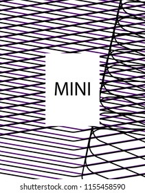 Minimal vector cover. Linear striped template for printing. Flat geometric backdrop design. Black Purple White graphic layout. Minimal flyer template. Banner design in simple colors. Vector cover.