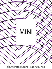 Minimal vector cover. Linear striped template for printing. Flat geometric backdrop design. Black Purple White abstract banner. Cover print template. Minimal geometry cover design. Eps10 banner
