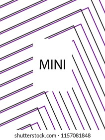 Minimal vector cover. Linear striped template for printing. Flat geometric backdrop design. Black Purple White abstract banner. Minimal flyer template. Minimal geometry cover design. Abstract cover
