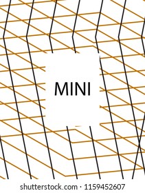 Minimal vector cover. Linear striped template for printing. Flat geometric backdrop design. Black Mustard on white backdrop. Minimal flyer template. Minimal geometry cover design. Vector cover.