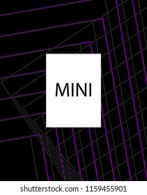 Minimal vector cover. Linear striped template for printing. Flat geometric backdrop design. Black Purple White graphic layout. Cover print template. Violet purple vibe print design. Vector cover.