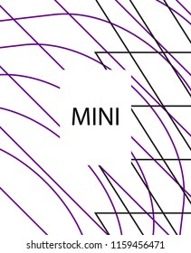 Minimal vector cover. Linear striped template for printing. Flat geometric backdrop design. Black Purple White banner template. Cover print template. Banner design in simple colors. Abstract cover