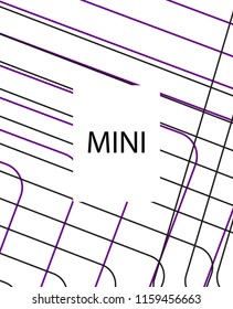 Minimal vector cover. Linear striped template for printing. Flat geometric backdrop design. Black Purple White graphic layout. Minimal flyer template. Minimal geometry cover design. Abstract cover