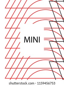 Minimal vector cover. Linear striped template for printing. Flat geometric backdrop design. Black Red White banner template. Minimal flyer template. Minimal geometry cover design. Abstract cover