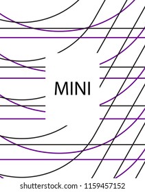 Minimal vector cover. Linear striped template for printing. Flat geometric backdrop design. Black Purple White graphic layout. Lines Stripes poster. Violet purple vibe print design. Abstract cover.
