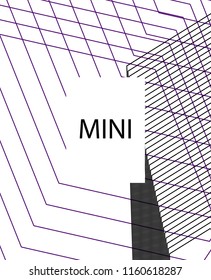 Minimal vector cover. Linear striped template for printing. Flat geometric backdrop design. Black Purple White abstract banner. Cover print template. Violet purple vibe print design. Vector cover.