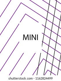 Minimal vector cover. Linear striped template for printing. Flat geometric backdrop design. Black Purple White graphic layout. Minimal flyer template. Violet purple vibe print design. Eps10 banner