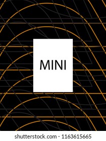 Minimal vector cover. Linear striped template for printing. Flat geometric backdrop design. Black Mustard Gold banner template. Lines Stripes poster. Minimal geometry cover design. Abstract cover
