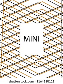 Minimal vector cover. Linear striped template for printing. Flat geometric backdrop design. Black Mustard on white backdrop. Cover print template. Minimal geometry cover design. Vector cover.