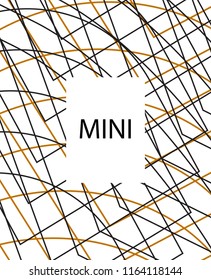 Minimal vector cover. Linear striped template for printing. Flat geometric backdrop design. Black Mustard on white backdrop. Cover print template. Cover design in Black Gold White. Eps10 banner
