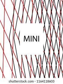 Minimal vector cover. Linear striped template for printing. Flat geometric backdrop design. Black Red White abstract banner. Cover print template. Minimal geometry cover design. Vector cover.
