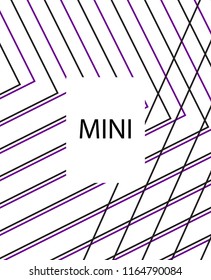 Minimal vector cover. Linear striped template for printing. Flat geometric backdrop design. Black Purple White abstract banner. Cover print template. Violet purple vibe print design. Eps10 banner