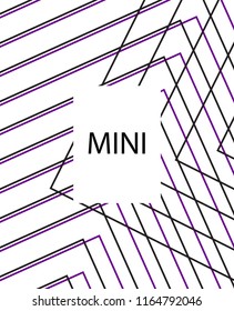 Minimal vector cover. Linear striped template for printing. Flat geometric backdrop design. Black Purple White abstract banner. Cover print template. Minimal geometry cover design. Eps10 banner