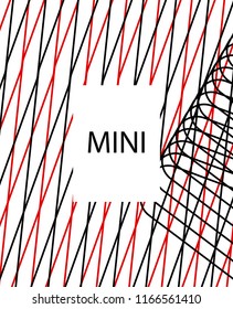 Minimal vector cover. Linear striped template for printing. Flat geometric backdrop design. Black Red White banner template. Minimal flyer template. Minimal geometry cover design. Vector cover.
