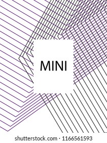 Minimal vector cover. Linear striped template for printing. Flat geometric backdrop design. Black Purple White graphic layout. Cover print template. Minimal geometry cover design. Eps10 banner