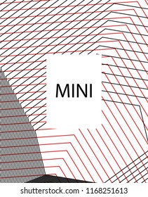 Minimal vector cover. Linear striped template for printing. Flat geometric backdrop design. Black Red White abstract banner. Cover print template. Banner design in simple colors. Eps10 banner