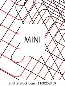 Minimal vector cover. Linear striped template for printing. Flat geometric backdrop design. Black Red White graphic layout. Minimal flyer template. Minimal geometry cover design. Abstract cover